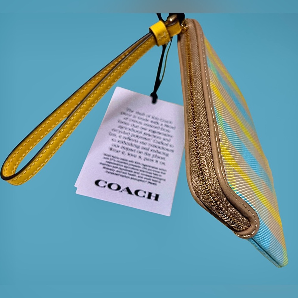 Coach NWT Wristlet Nolita Plaid Bright Maize Coated Canvas/Leather Trim - Picture 7 of 13
